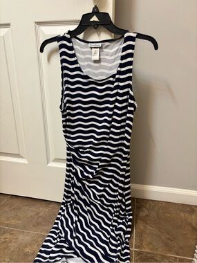 Michael Kors Navy and White Striped Midi Dress